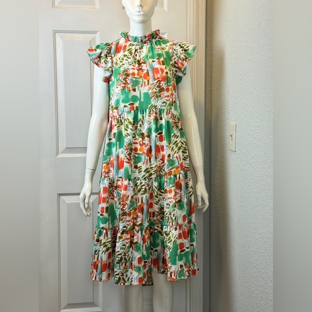 PINCH Green Floral Sleeveless Ruffle Women Size Medium High Low Dress. F21